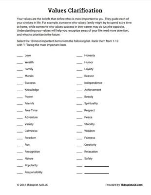 13 Worksheets for Identifying Your Core Values